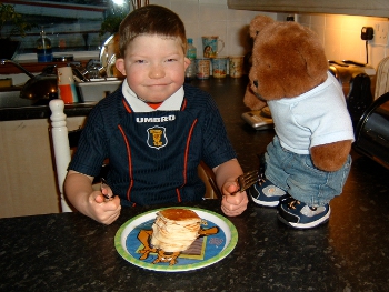 Max's favourite pancakes and syrup